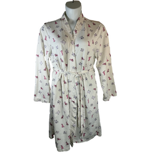 Carole Hochman New York Off White Puppy Print MIDI Robe Size M EUC SKU0590
